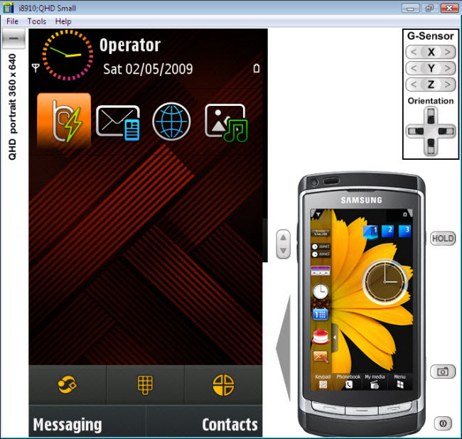 Samsung i8910 Emulator, laptop view